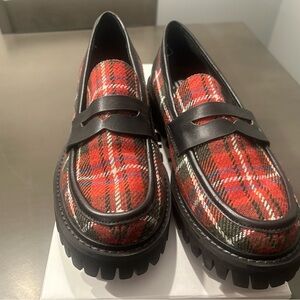 Plaid Loafers with Black Leather Trim